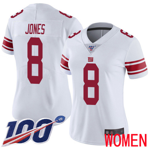 Women New York Giants 8 Daniel Jones White Vapor Untouchable Limited Player 100th Season Football NFL Jersey